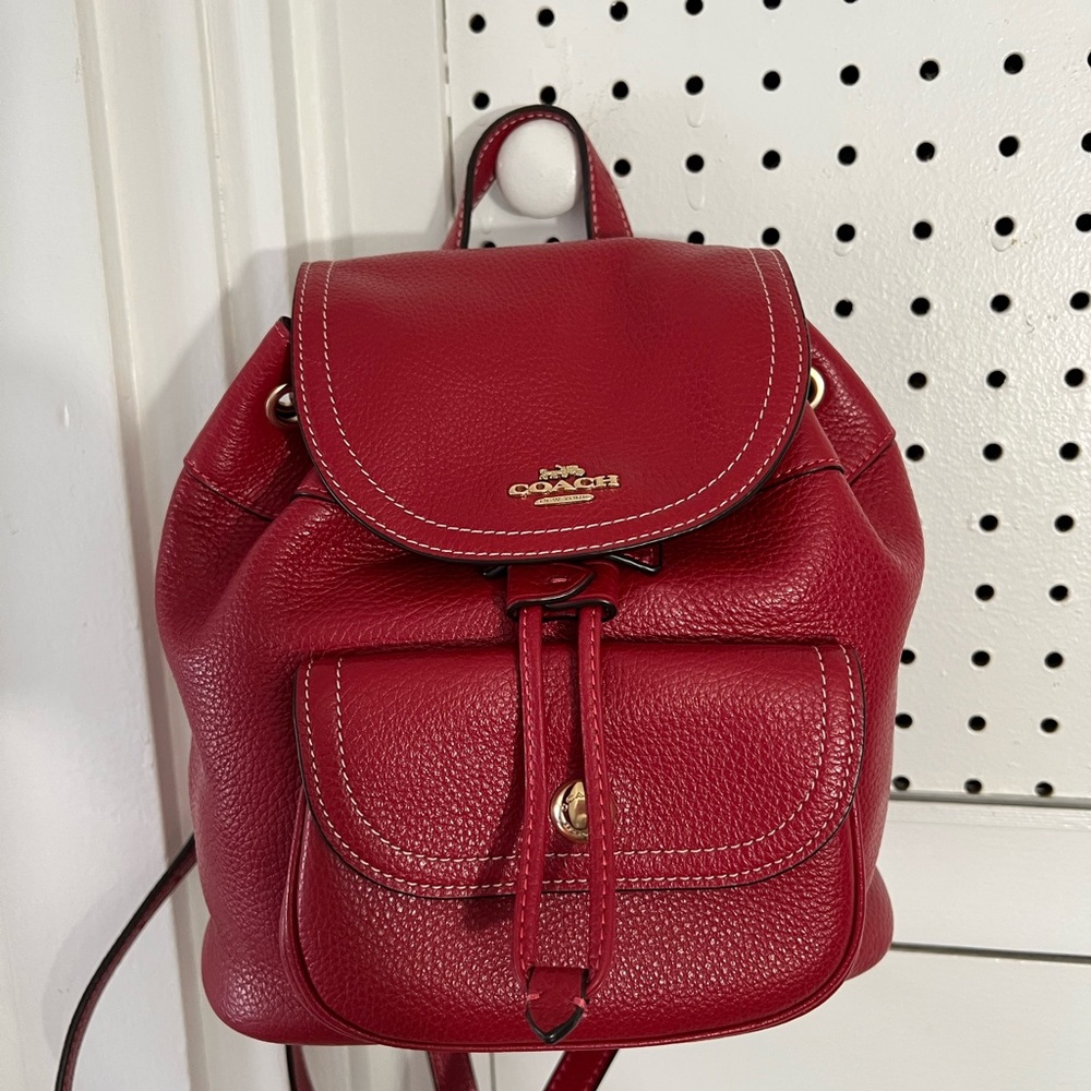 Coach Red Backpack with Adjustable Straps and Gold Hardware